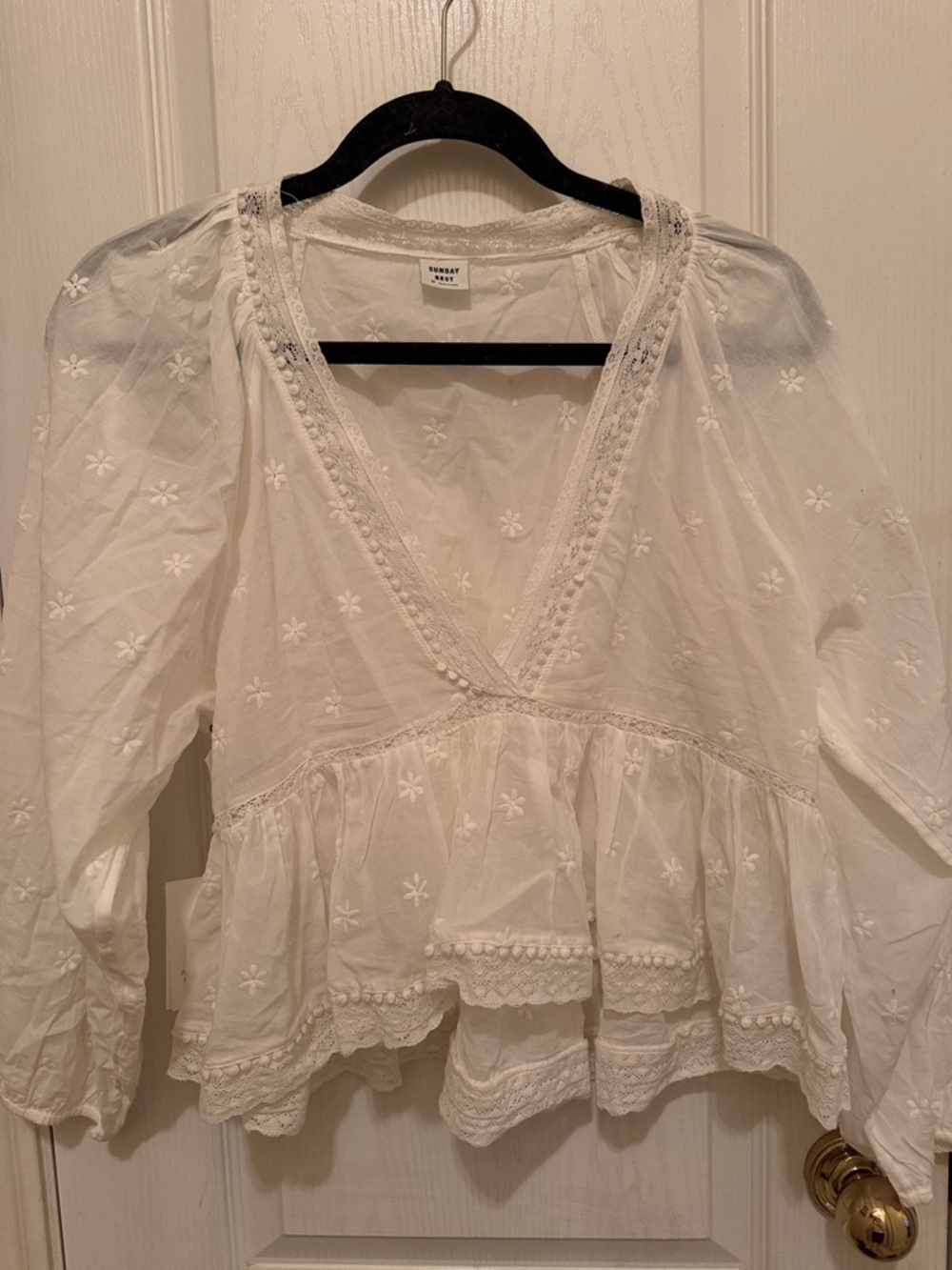 Sunday Best White Embroidered V‑Neck Boho Blouse